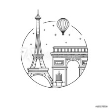 Bild på Round the emblem of the city of Paris drawn in a linear style depicting a vector of the landmark of the capital of France